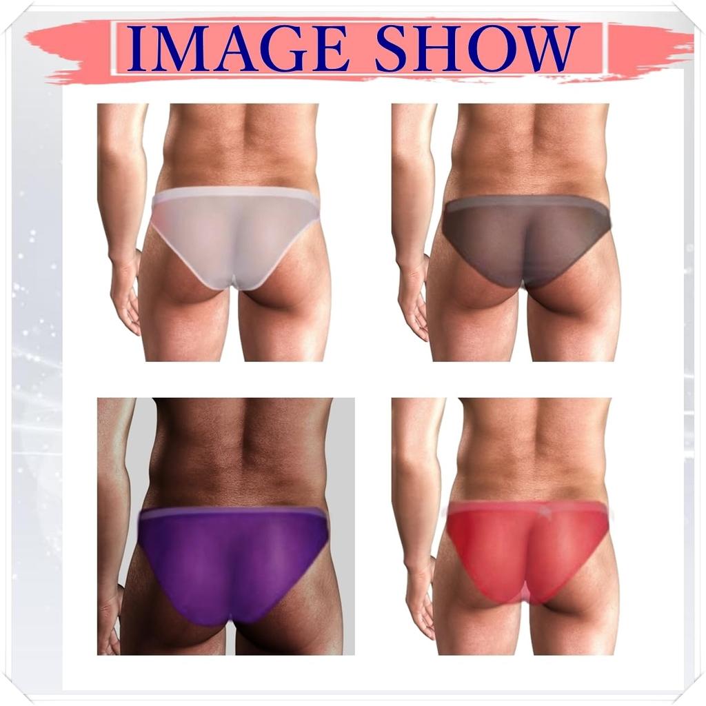 La Transparent Sexy Underwear Micro Mesh Pants Lingerie Elephant Briefs [Heureux Joie] Men's See-Through Men's (XL, PURPLE)
