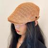 Flat Straw Beret Vacation Painter Beret Breathable Straw Newsboy Cap  Unisex