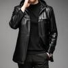 Autumn and Winter New Men's Leather Clothes Business Casual Leather Jackets Mid Length Hooded Leather Windbreaker Coat Zipper Leather Coat Men's