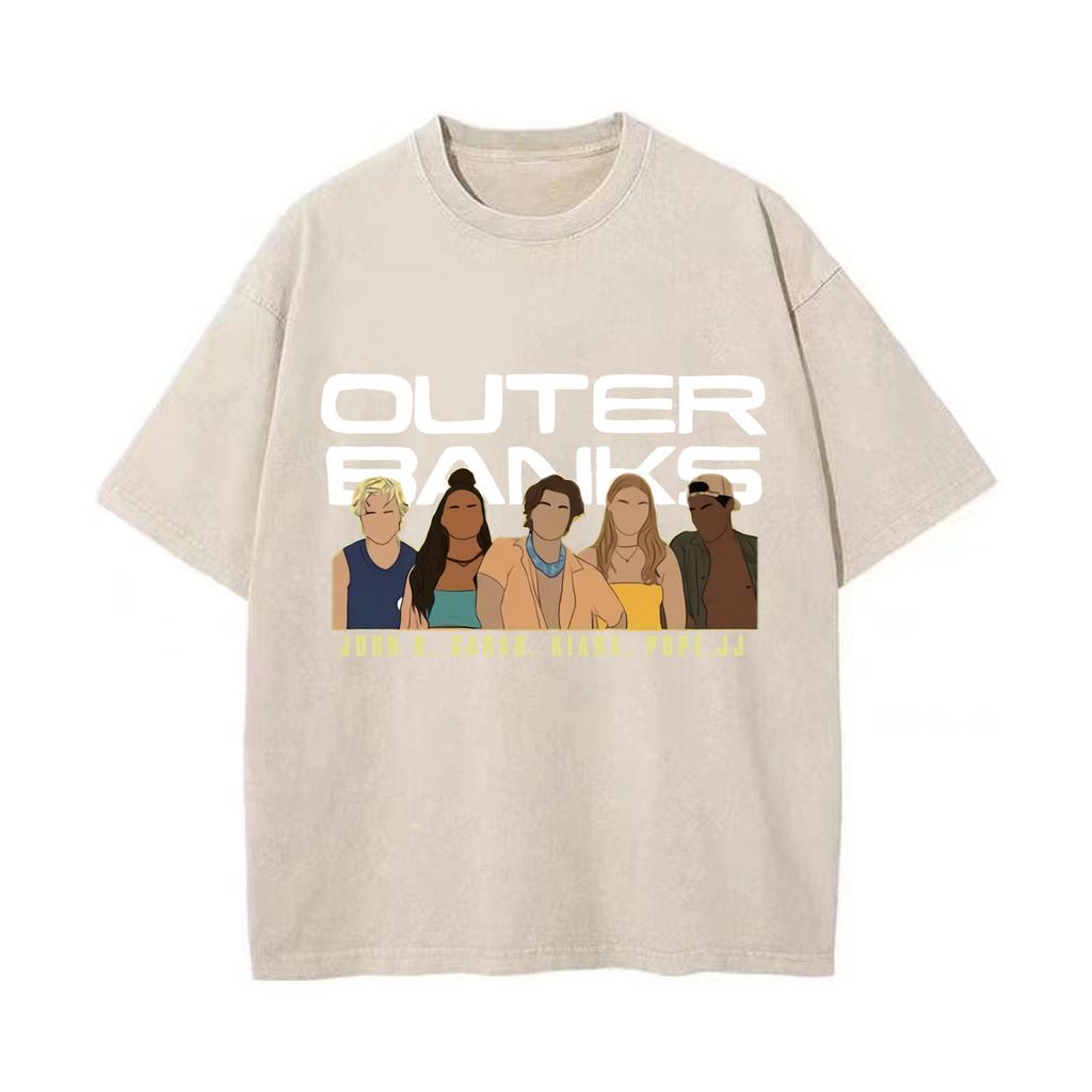 Футболка с принтом Outer Bank, модная спортивная футболка для пары, повседневный топ в стиле Харадзюку, винтажная футболка в стиле ретро с эффектом потертости