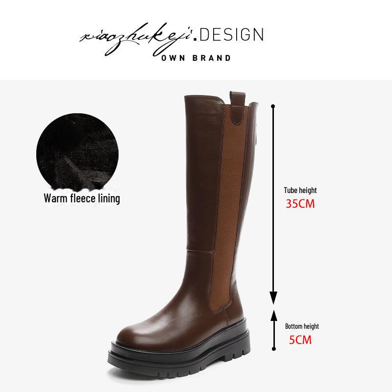 Женские сапоги до колена из натуральной кожи: Модные узкие туфли на толстой подошве осень/зима 2023 года.