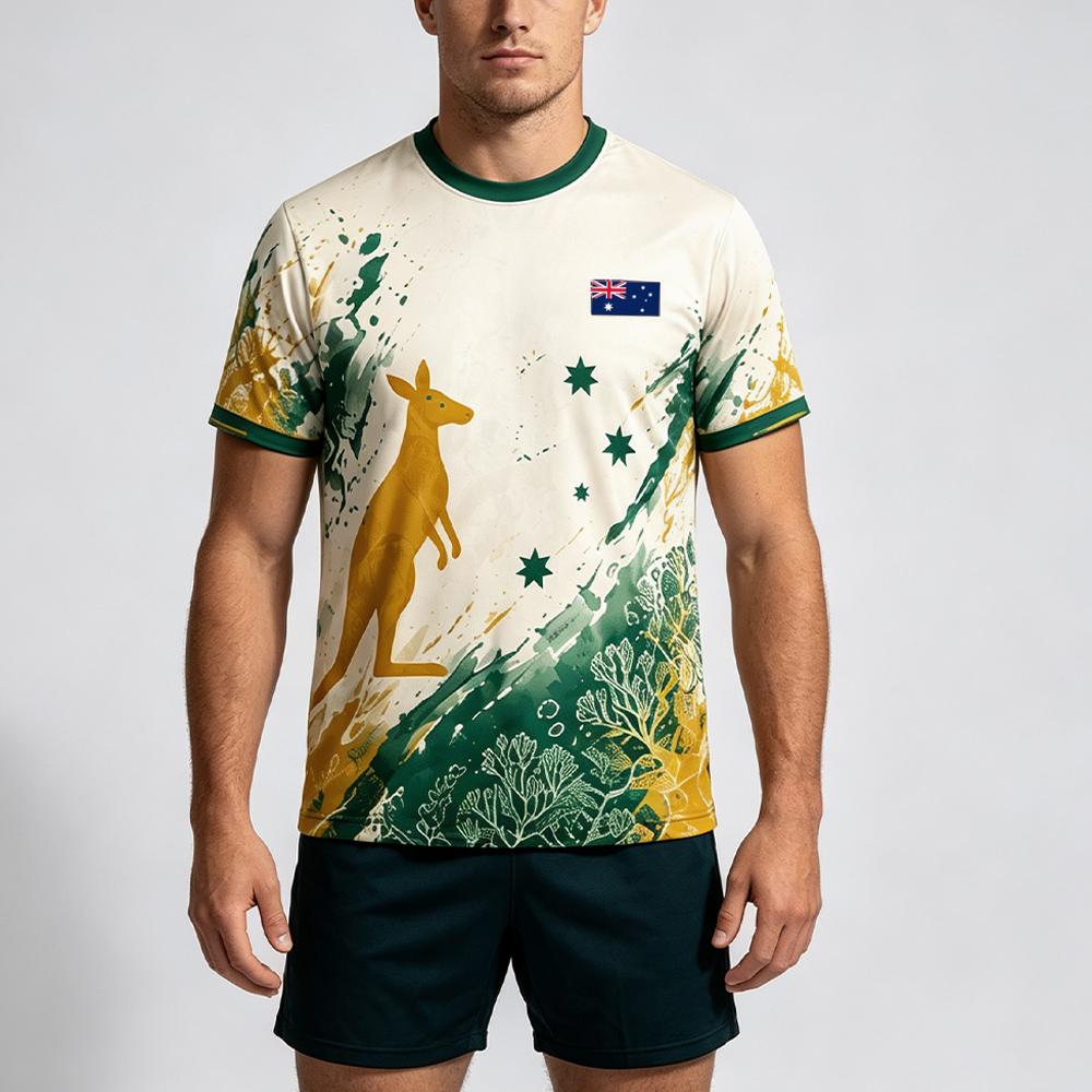 Australia Flag Kangaroo Print Football T-shirt Summer Men Women Vintage Casual Streetwear Sports Breathable Quick-Drying Jersey