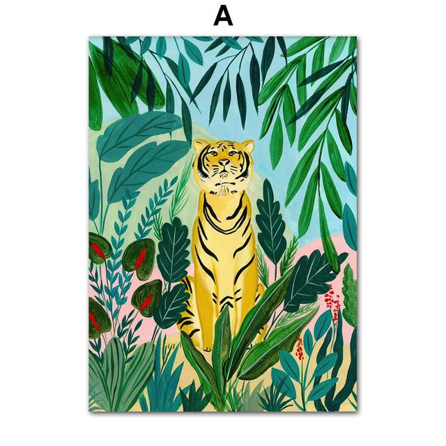 Тропический Тигр, Леопард, Рыба, Лотос, Марокко, Ваза, настенная живопись на холсте, постеры и принты, настенные панно для декора гостиной, без рамки