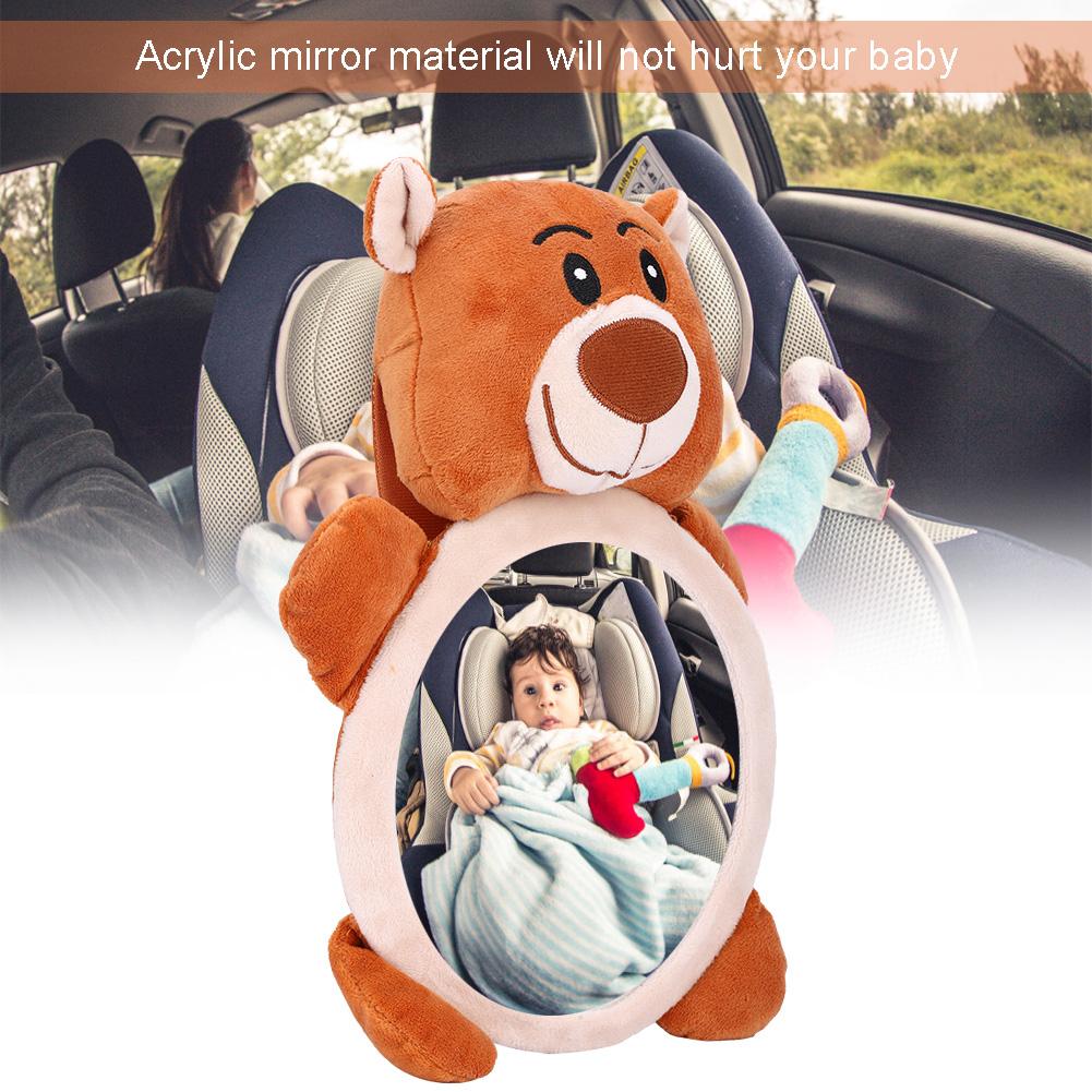 Cartoon Bear Pattern Car Seat Toy Mirror for Newborn Infant Baby Educational Plush Toy