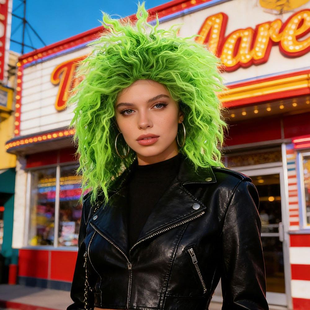 Tangerine/Green Halloween Costume Wig Voluminous Instant Noodle Style Hairpiece Masquerade Ball