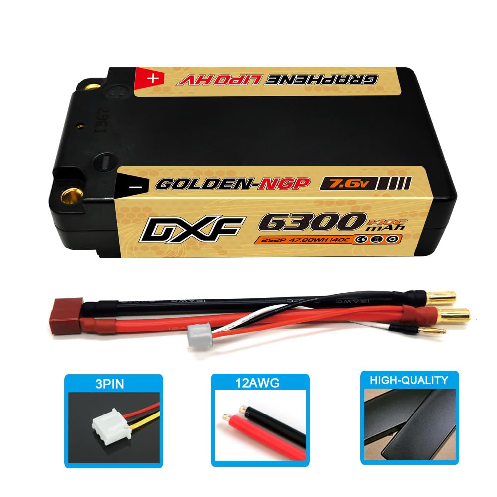 DXF 2 шт. 2S 7,6 В 140C 6300 мАч HV Жесткий корпус Короткий LiPo аккумулятор с разъемами 5 мм. Высокопроизводительный LiPo аккумулятор, идеально подходящий для японских радиоуправляемых автомобилей, грузовиков,