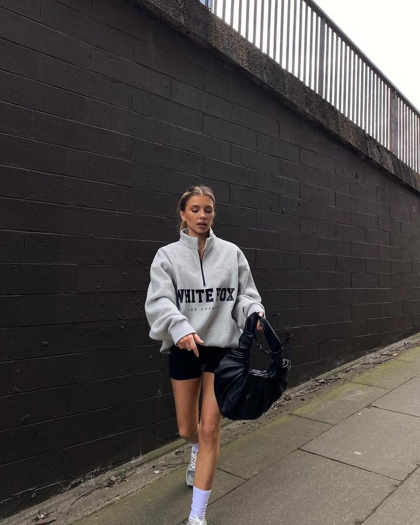 Свитшот с принтом и полумолнией 2023 года осень/зима — повседневный и универсальный, европейский и американский стиль