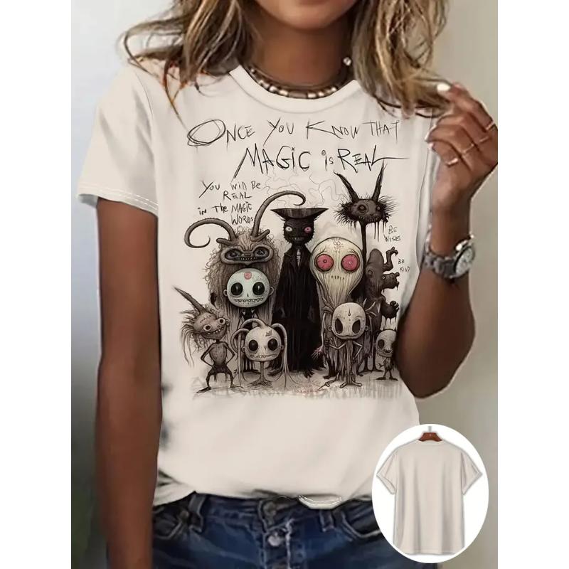 Crew Neck Women's Crew Neck T-Shirt Fashion Women's Animal Short Sleeve 3D Animal Color Printing Women's Short Sleeve Tops Daily Wear