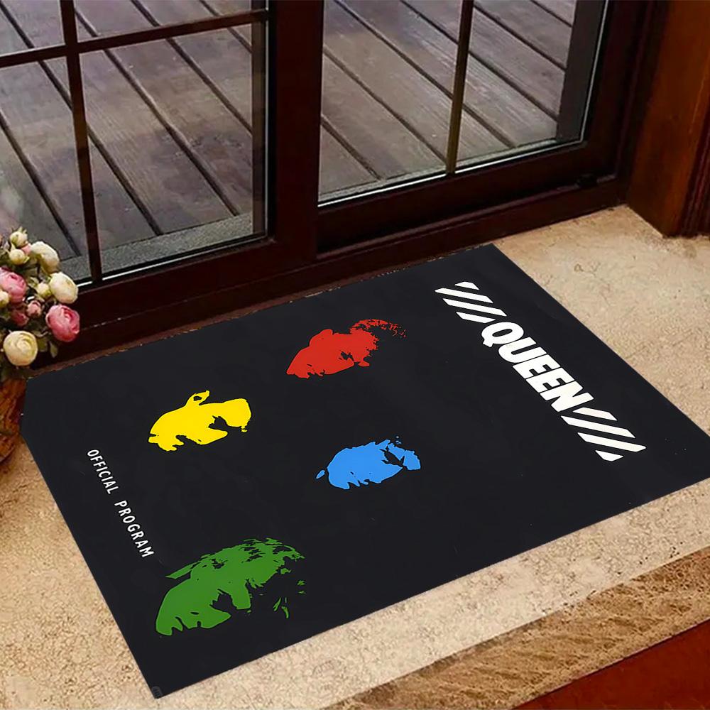 Queen Rock Band In Black Leather Themed Anti-Slip Rugs - Polyester Home Decor, Suitable for Bedrooms, Living Rooms, Doorways, Studios, and Decorations