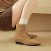 Модные детские замшевые ботильоны Женская обувь Новинка 2025 Весна Низкий блочный каблук Модные квадратные носки Женские лоскутные черные серые абрикосовые туфли