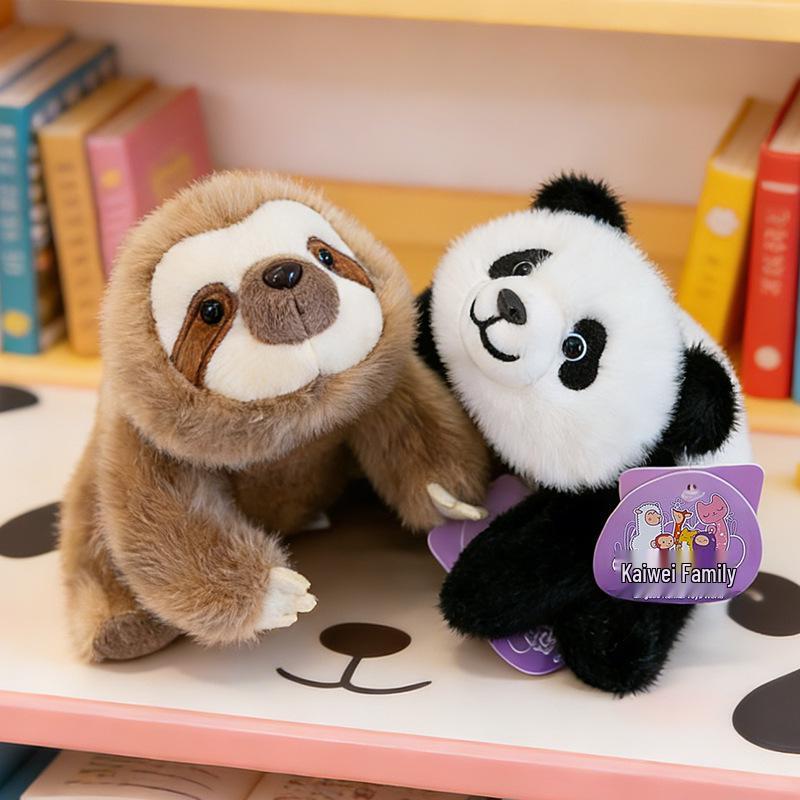 Adorable Three-Pose Animal Figurines: Plush Panda, Raccoon Doll, Desktop Companion