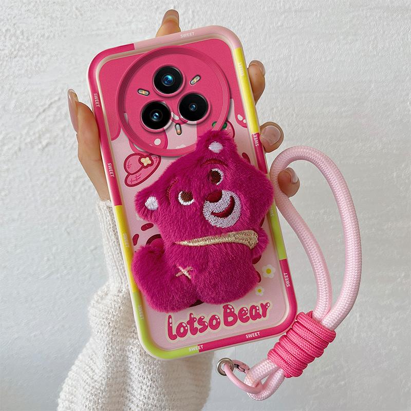 KEYSION Милый 3D мультяшный плюшевый чехол для Realme 14 Pro 5G с ремешком, силиконовый противоударный чехол для телефона OPPO Realme 14 Pro+ 5G