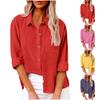 Women's Autumn Cotton Linen Shirt Flip Collar Long Sleeve Pocket Slit Button Solid Color Loose Shirt Casual Large Size Tops