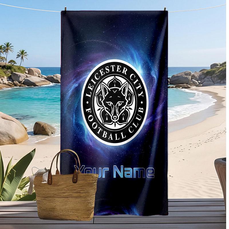 Leicester City Personalized Printed Beach Towel Soccer Logo Support Custom Name Text Absorbent Towel For Sport Travel Special Gift