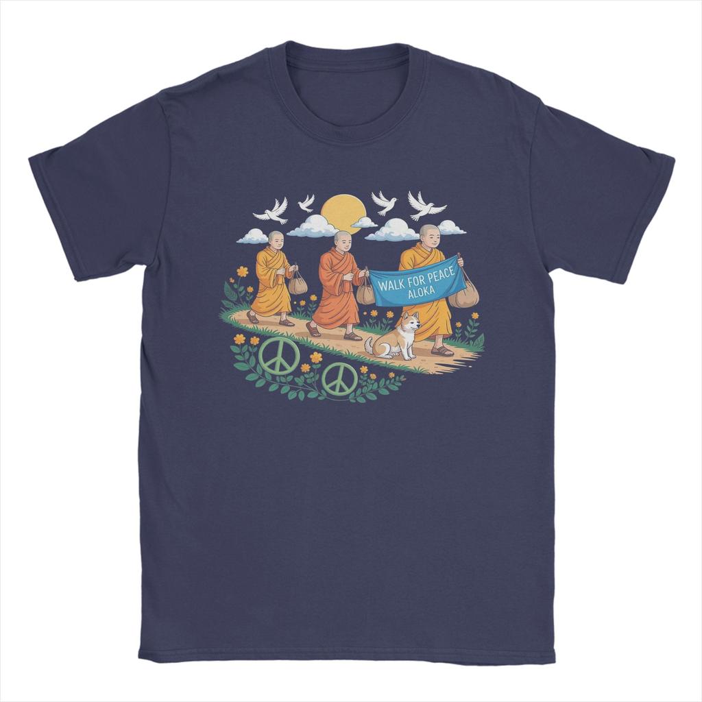 Walk for Peace Aloka Buddhist Monks T Shirts Unisex Womens Cotton Cool TShirt Tees Short Sleeve Clothes Birthday Present