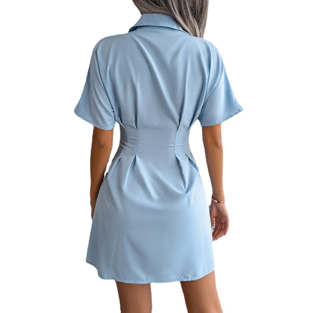 GMXIA Женские модные летние весенние повседневные платья с короткими рукавами и лацканами с высокой талией и однотонным принтом