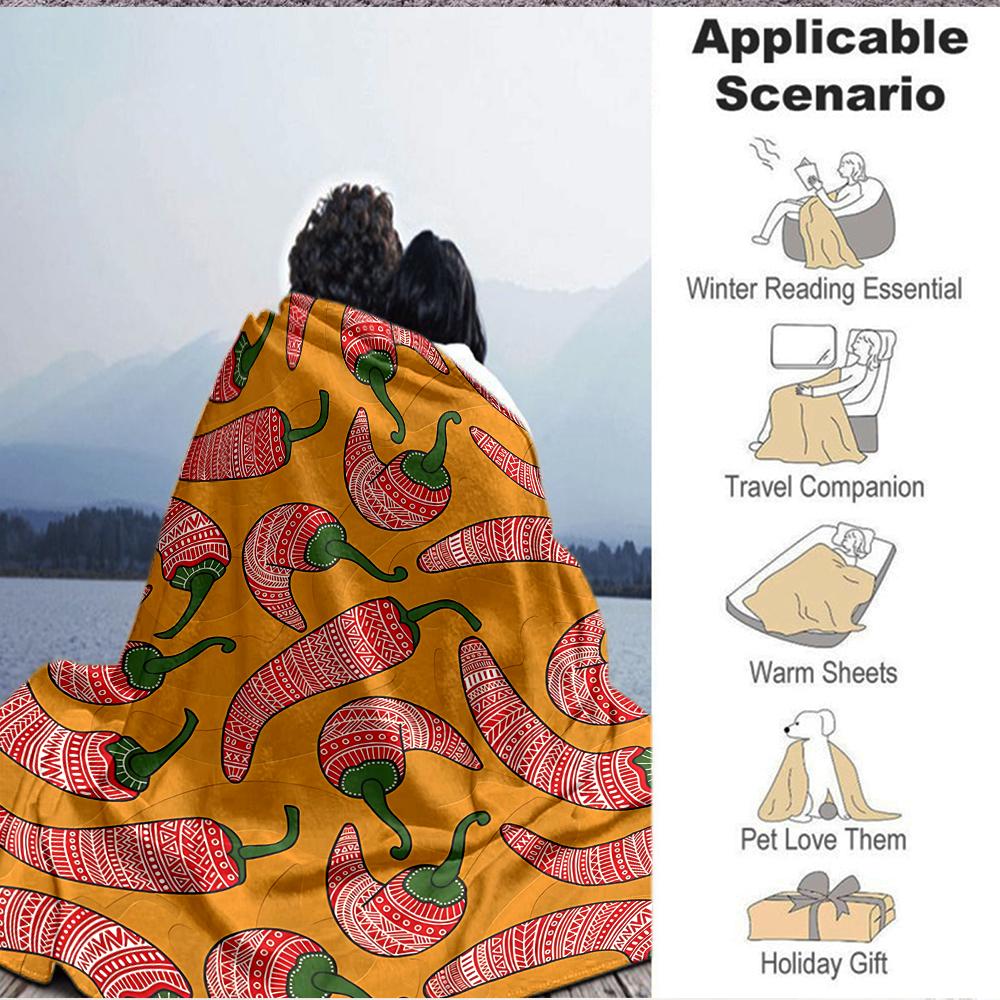 1Pc Chili Pepper Art Flannel Blanket, Soft And Comfortable, Casual Warm, Camping Travel, Christmas, Halloween Xmas Gift. G1118