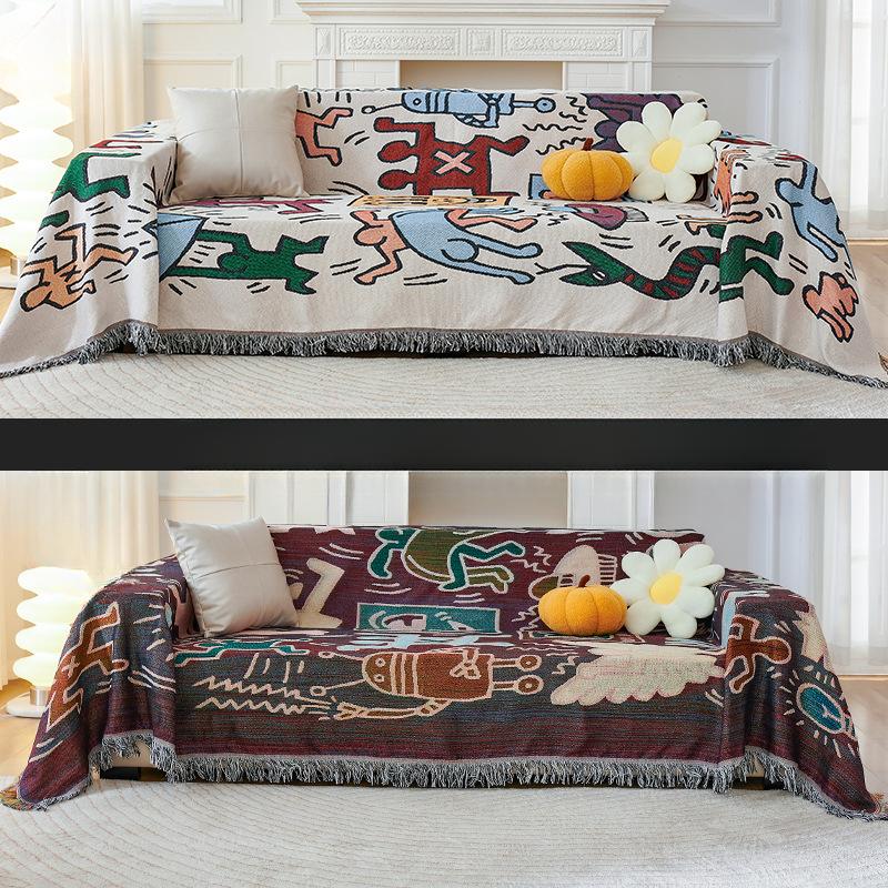 Ins Panda Sofa Towel Cover Cloth Outdoor Living Room Sofa Cover Towel Double-Sided Sofa Cushion Four Seasons Universal Sofa Cover