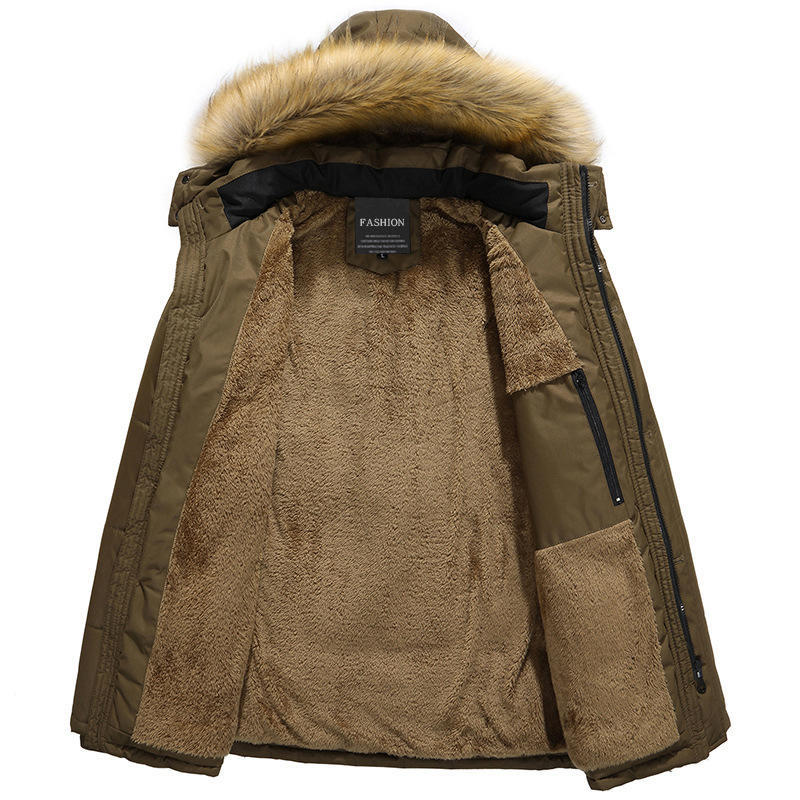 Winter Men's Cotton-padded Coat Medium and Long Coat Men's Thickened Hooded Large Size