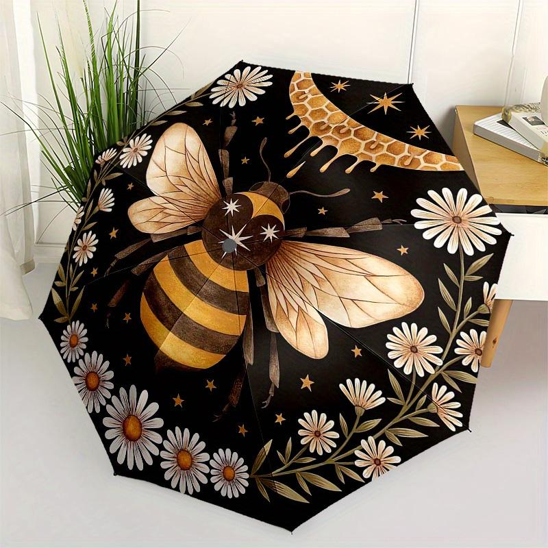 1pc Bee Floral Mandala Art Print Umbrella with Plastic Handle,Suitable for All Seasons Home Travel Outdoor UmbrellaM1269