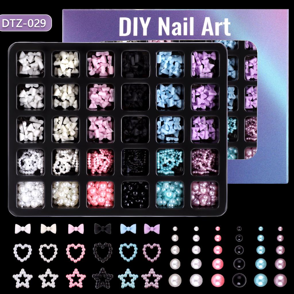 30 Grid Resin Bow Japanese Nail Jewelry Black And White Streamer Bow Three-Dimensional Simple Patch