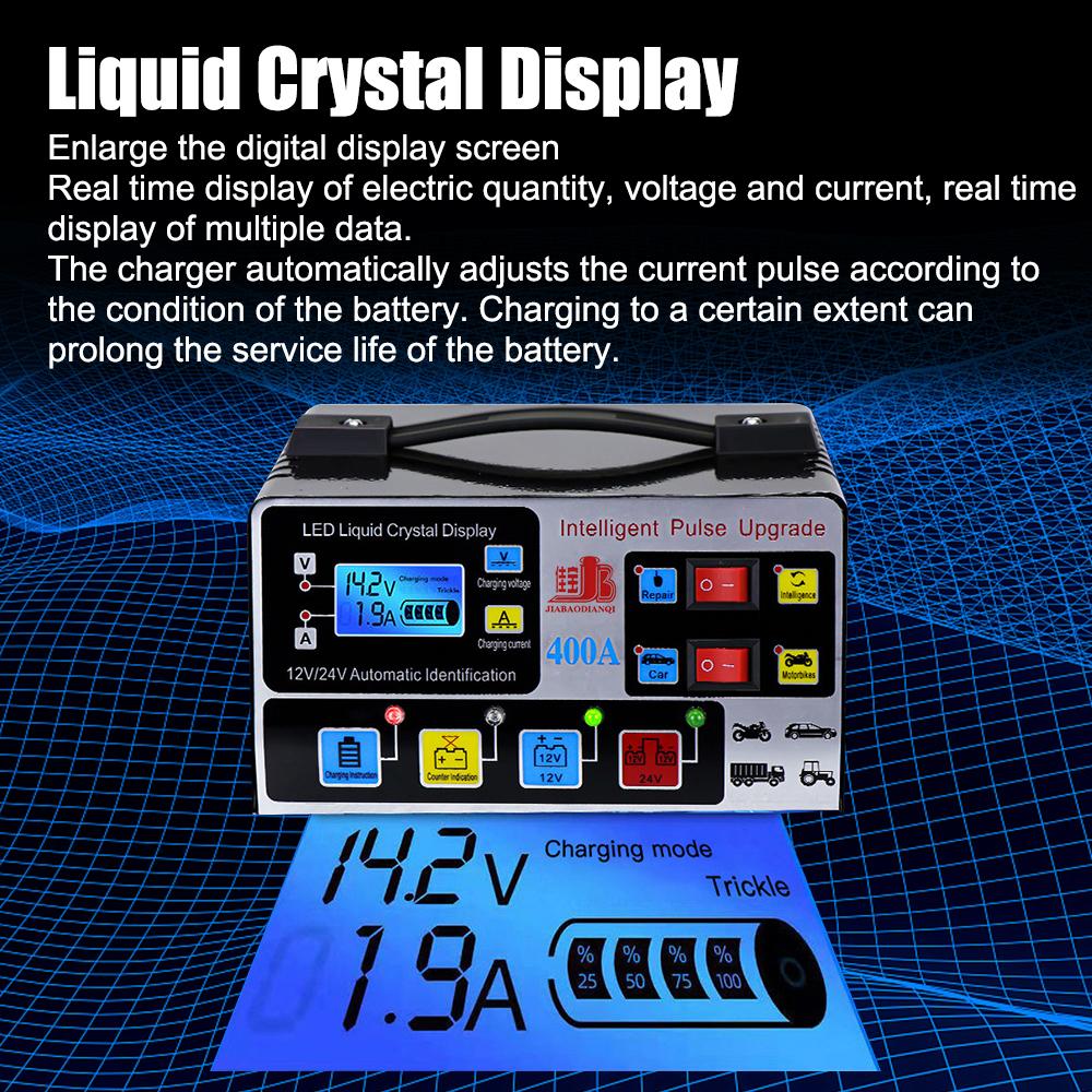 12В/24В 220Вт Импульсное восстановление Для внедорожника Грузовика Лодки Мотоцикла Интеллектуальная вилка ЕС Полностью автоматический ЖК-дисплей Высокочастотное зарядное устройство для автомобильного аккумулятора
