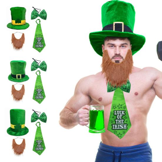 Улица. Цилиндр Лепрекона на День Святого Патрика с набором накладной бороды, уникальный дизайн, классический цвет, забавный наряд для косплея, товары для вечеринок