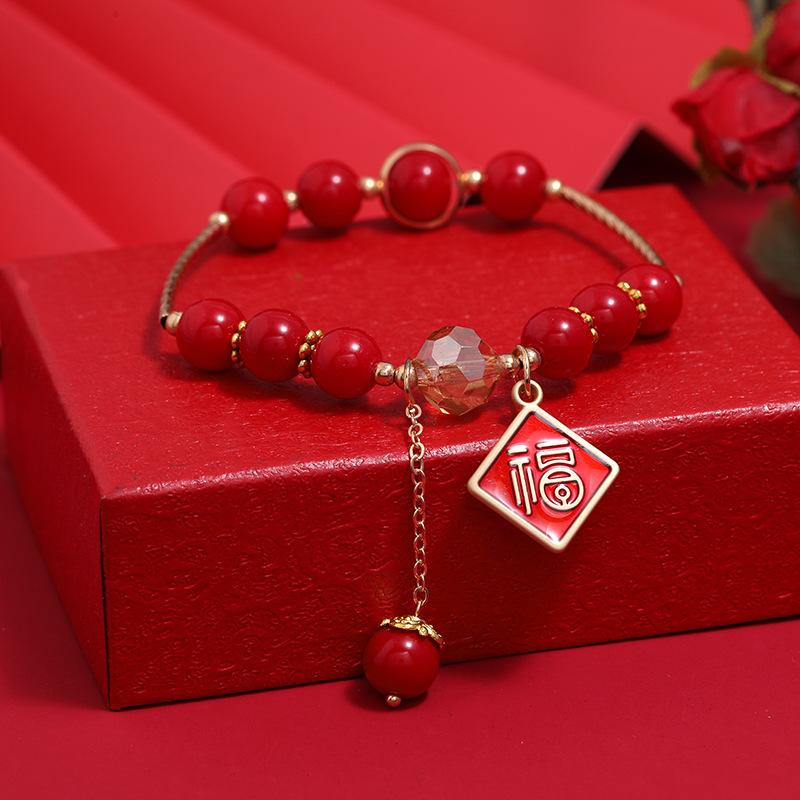 Нишевый дизайн новый изысканный браслет ретро красный кристалл простой и универсальный студенческий креативный круглый браслет женский