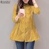 Womens Round Neck 3/4 Sleeve Loose Casual Floral Blouse