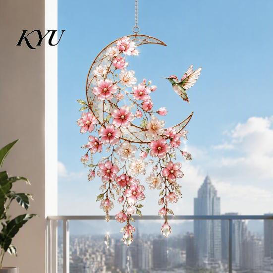 Wind Chimes for Porch Acrylic Flower & Sun/Moon Chimes, Window Hanging Suncatcher Rustic Decor Living Room Balcony, Decorative Pendant Home