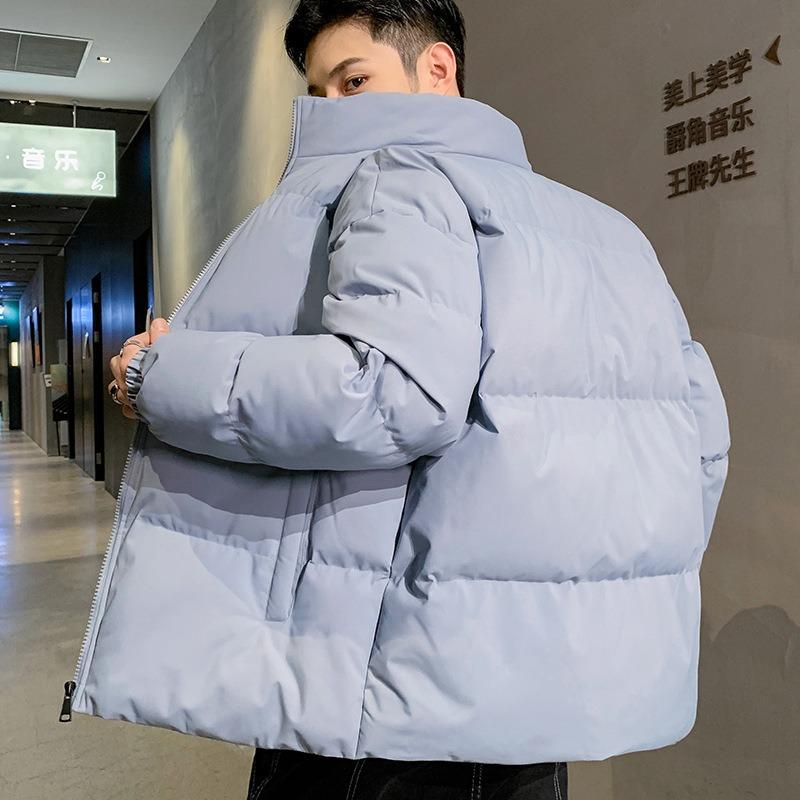 Зимняя новинка, простая спортивная утепленная хлопковая одежда с воротником-стойкой, однотонное парное свободное трендовое хлопковое пальто