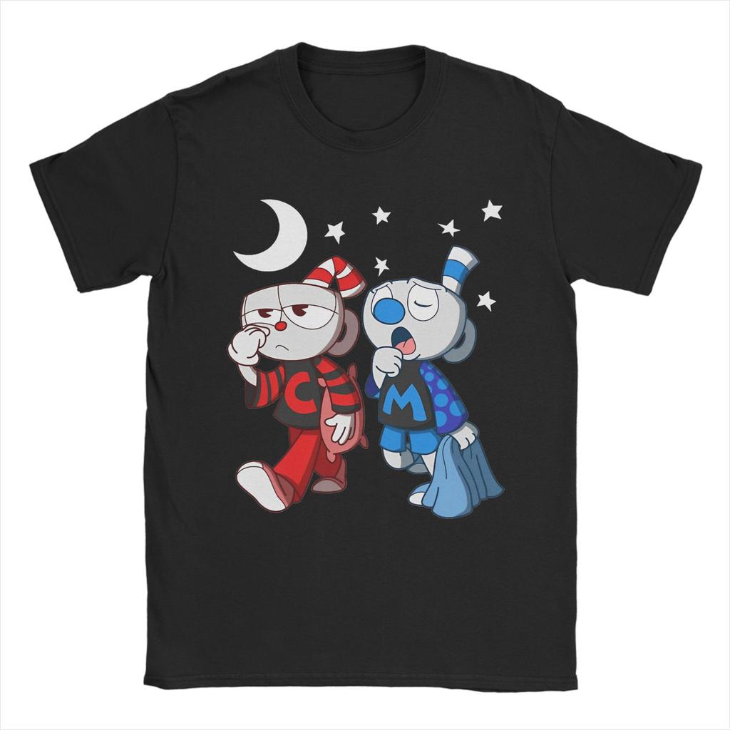 Cartoon Cuphead and Mugman Game T-Shirts for Men Humor Cotton Tees O Neck Short Sleeve T Shirt Printed Tops