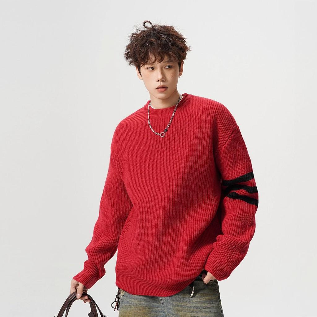 Unisex Striped Casual Knit Sweater - Winter Inner Base Layer, Round Neck