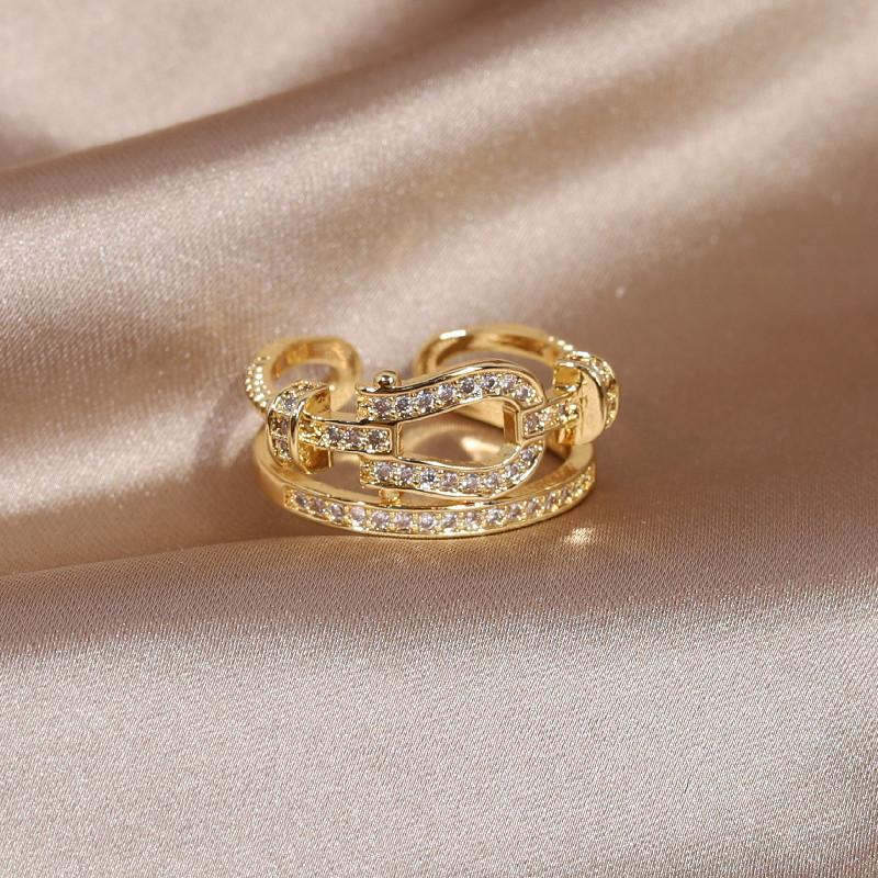 14-каратное настоящее золотое покрытие изысканное кольцо с геометрией AAA циркония двойное элегантное женское свадебное вечернее регулируемое кольцо