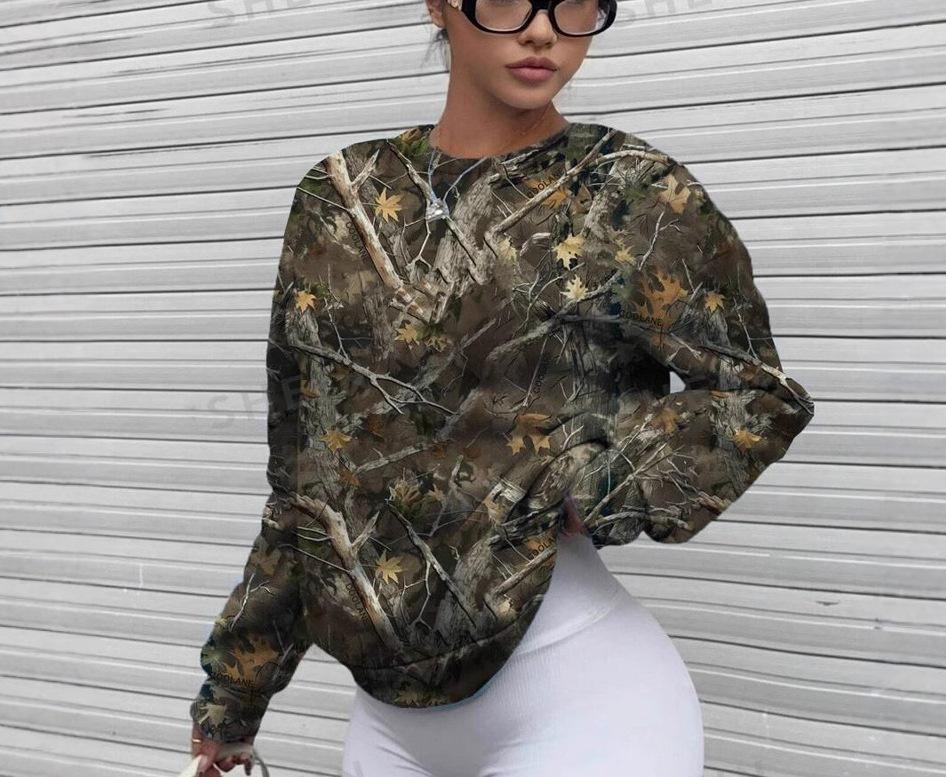 Женский свитшот с 3D-принтом ветвей, с круглым вырезом - Осенне-зимняя универсальная куртка с длинным рукавом