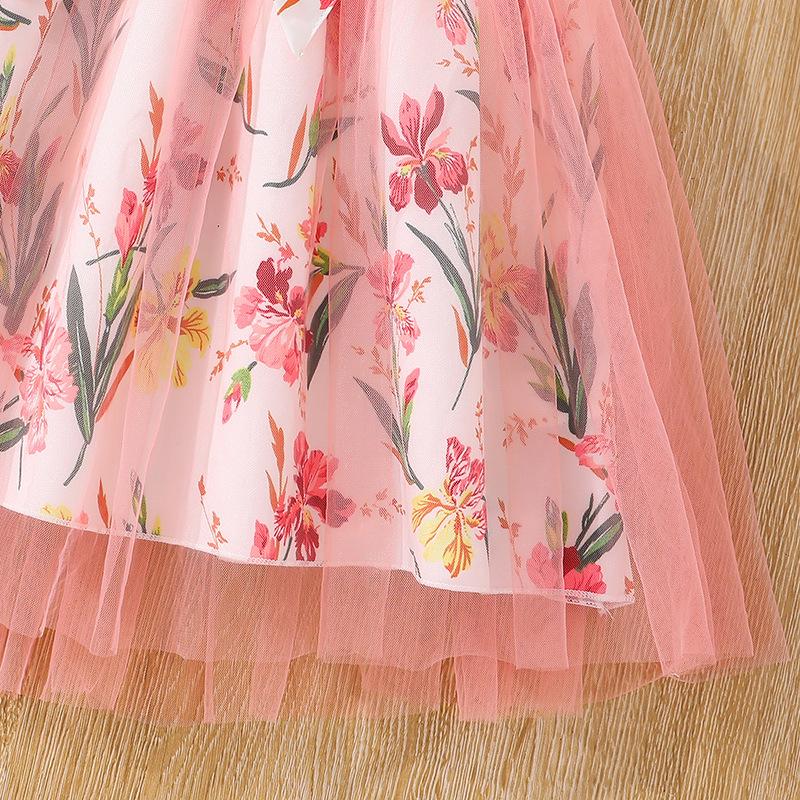 Летняя детская одежда, новая детская одежда для девочек 7-12 лет, топы с короткими рукавами и сетчатое платье, комплекты из 2 предметов