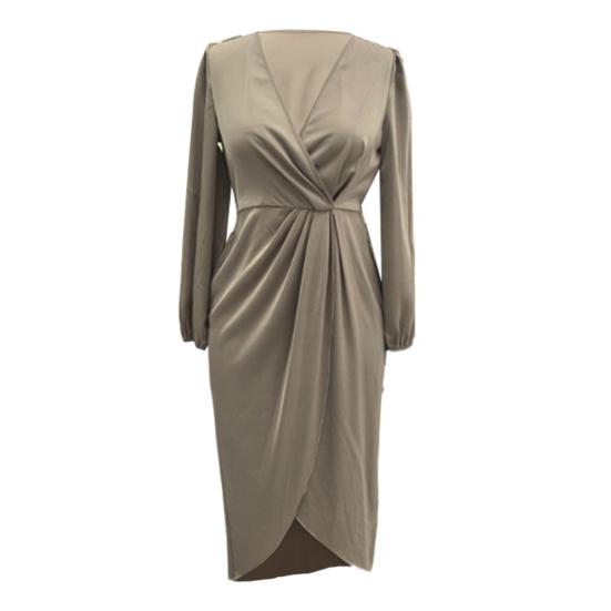 Женское платье с неровным разрезом по низу, высокой талией, плиссировкой, длинными рукавами-фонариками, однотонное платье с V-образным вырезом, для торжественной вечеринки, банкета, макси-платье