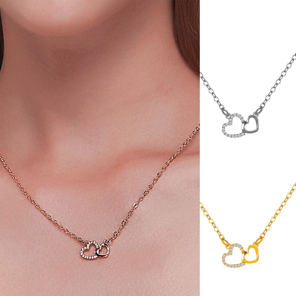 Двойная оправа из бриллиантов в форме сердца, соответствующий темпераменту, подвеска в виде двойного персикового сердца, цепочка на ключицу, ожерелье Love для женщин