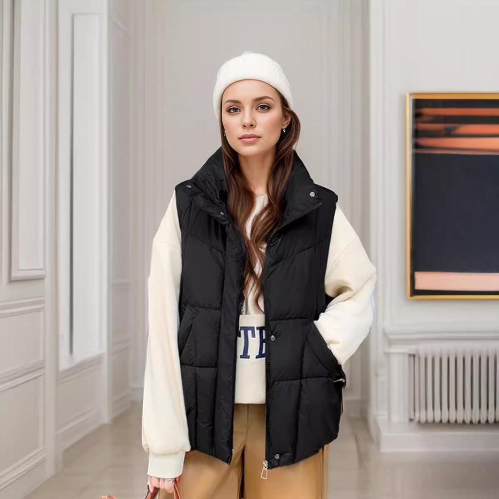 GMXIA Женские винтажные повседневные однотонные принтованные осенне-зимние куртки-стойки без рукавов и пальто