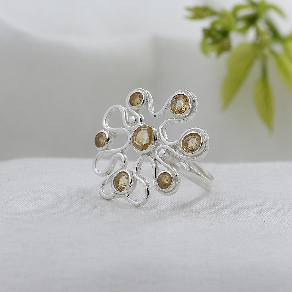 Серебряное кольцо с цитрином, Ювелирное изделие ручной работы из серебра 925 пробы, Женское серебряное кольцо, Подарок для нее Ar8927