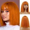 Orange Short Bob Synthetic Wig with Bangs Straight Wig Female Hair Heat-resistant Fiber Straight Bob Wig