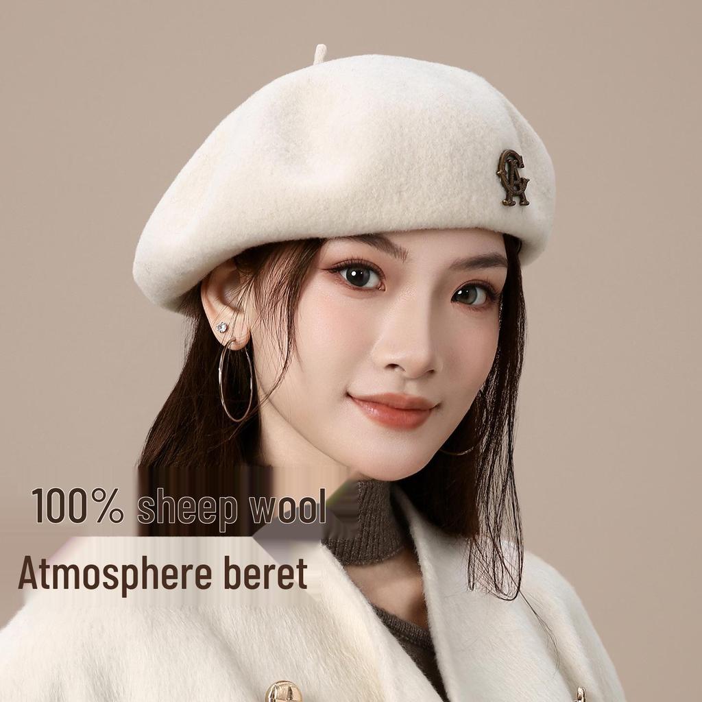 Элегантный большой берет из чистой шерсти для женщин - Ретро осенне-зимняя шляпа художника с теплом и стройнящим эффектом