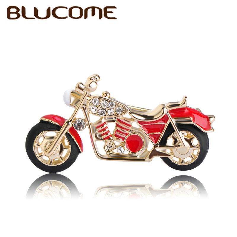Blucome Fashion Motorcycle Brooch Gold-color Red Enamel Brooches Girls Kids Gifts Jewelry Suit Collar Sweater Accessories Pins