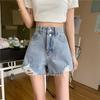 Summer Pants Classic and Minimalist Fashion Versatile Summer Women's Row Buckle High Waist Hole Thin Loose Outside Wear Wide Leg A Word Denim Shorts