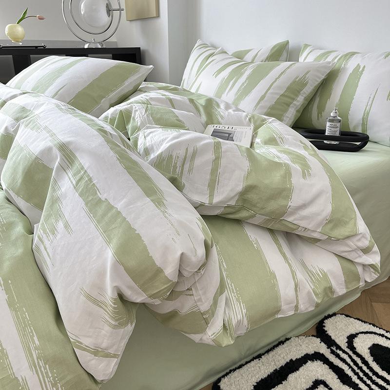 Простой хлопковый комплект из четырех предметов в скандинавском стиле, пододеяльник в весеннюю полоску, Наньтун, 40 ниток, полностью хлопковая простыня, пододеяльник, комплект из трех предметов