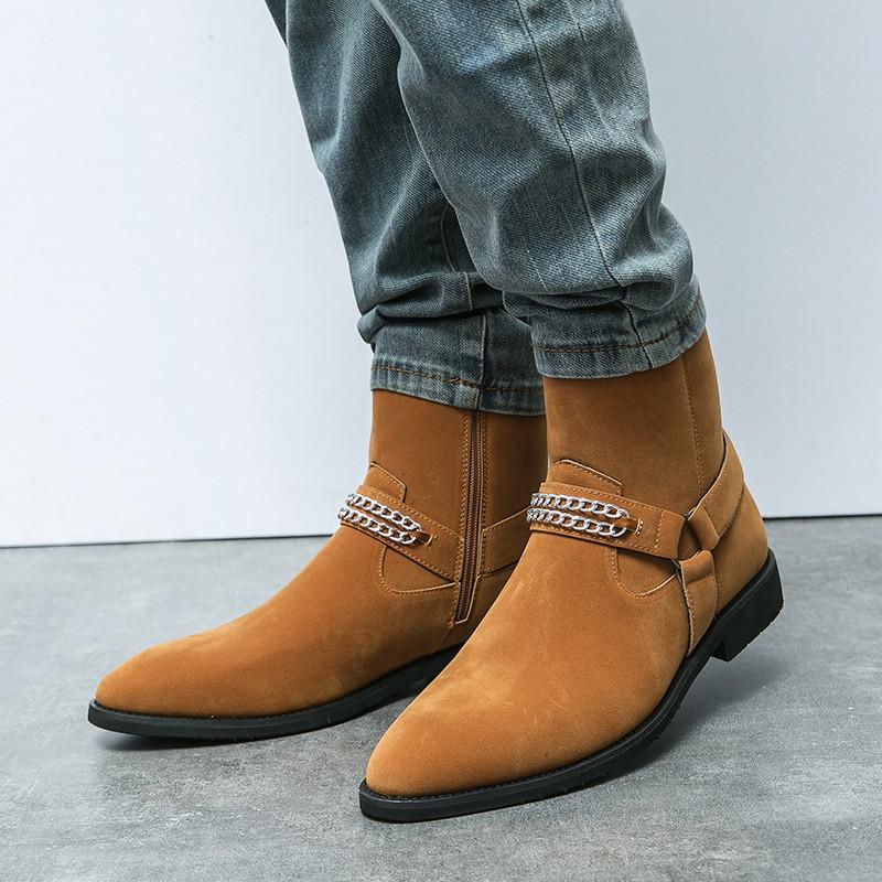 Британский стиль коричневые замшевые ботинки в стиле вестерн мужские остроносые туфли из замши мужские ботинки челси летние зимние мужские туфли с высоким верхом