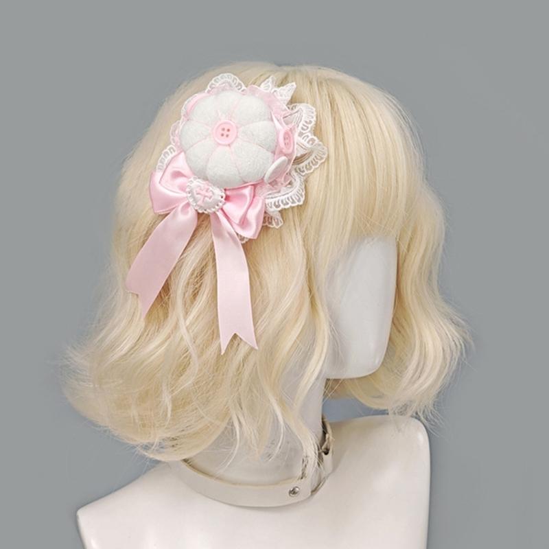 Стильная кружевная заколка для волос в стиле аниме с дизайном-пуговицей для надежной фиксации пучков волос во время повседневной деятельности
