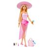 barbie Игровой набор "Кукла на пляже" с розовым полосатым купальником и аксессуарами (Модель HPL73)