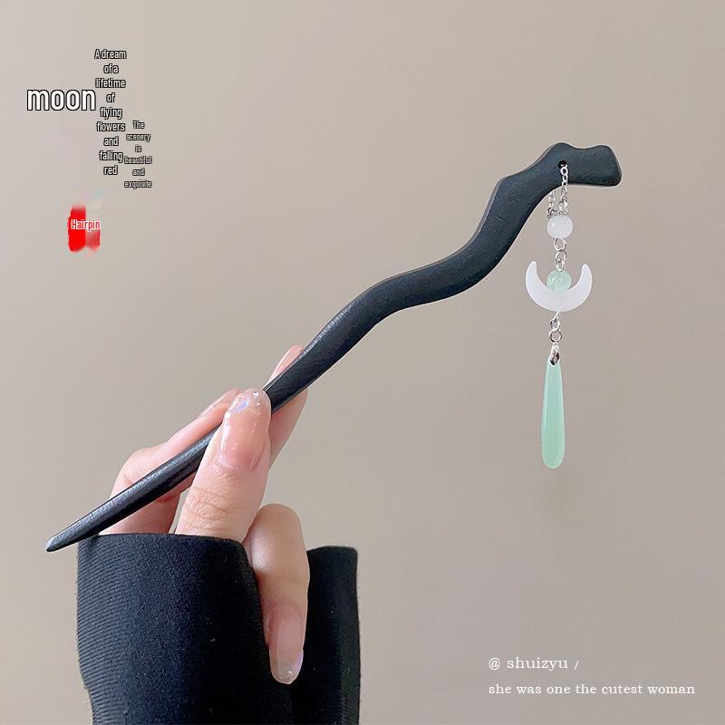 Ancient Style High-End Chinese Sandalwood Tassel Hairpin for Hanfu Costume Updo