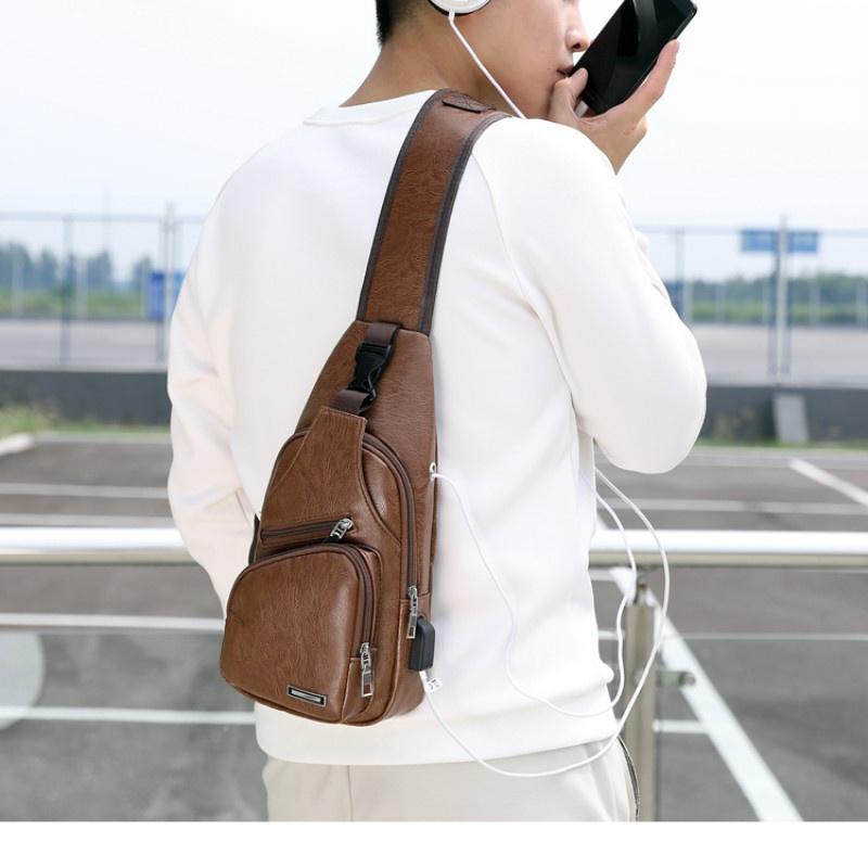 НОВАЯ модная мужская сумка из искусственной кожи, спортивная нагрудная сумка, USB-зарядка, сумка через плечо, спортивная сумка на руку